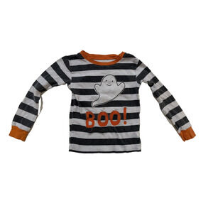 Carter's Shirt Youth 6 Black White Striped Ghost BOO Halloween Long Sleeve Top